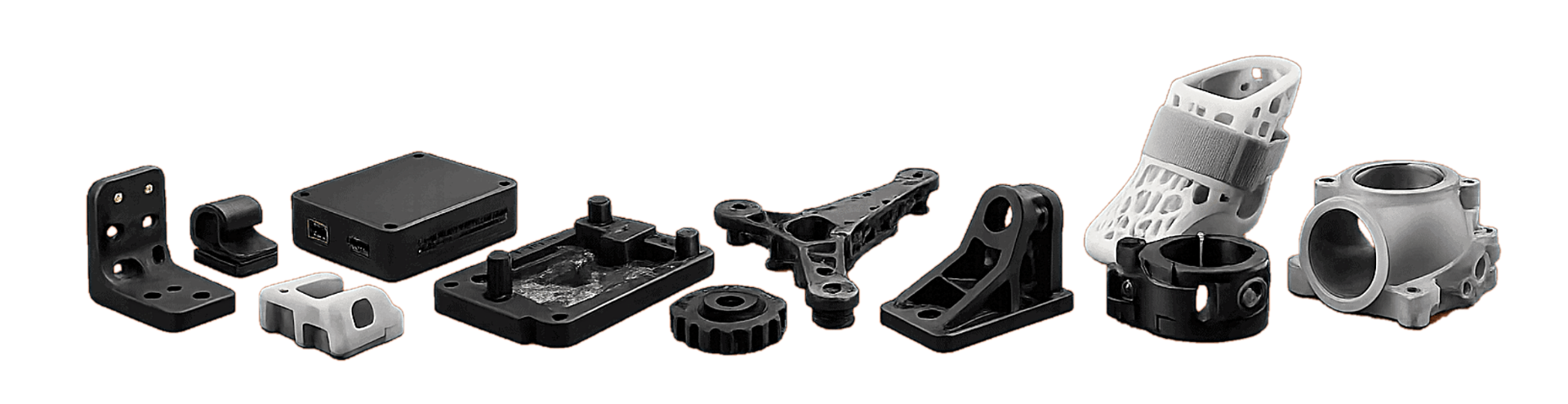 FDM 3D printed parts in PETG, ASA, and Nylon manufactured at Spline Arc in Houston, Texas