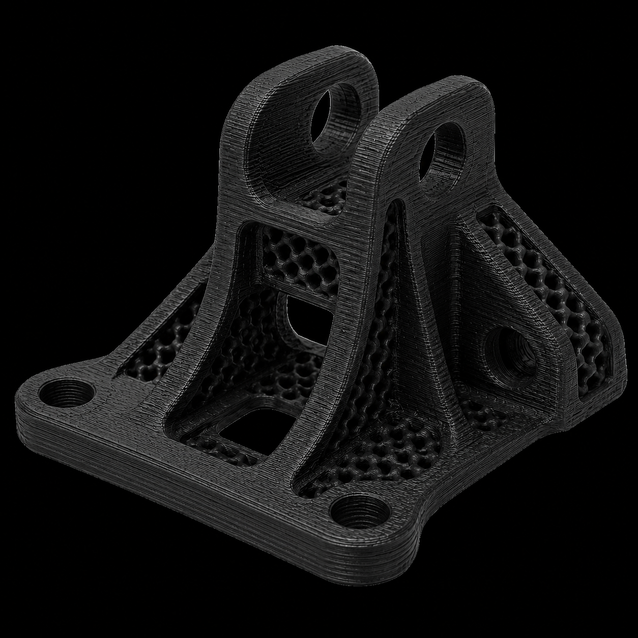 3D printed agriculture equipment mounting bracket in black polycarbonate